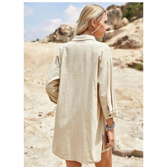 Zeagoo Womens Button Up Shirt Shorts Set Pockets Tan Beige Lightweight Size M - Picture 6 of 8